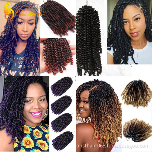 Ombre Spring Twist Hair 8inch Fluffy Crochet Braids Synthetic Hair Extensions Braids Kinky Curly Twists 30strands/pc Black Brown